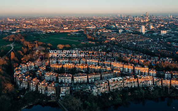 Hampstead houses at sunset