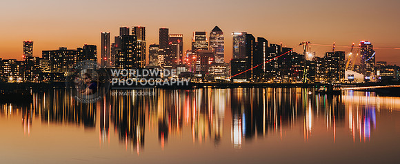Canary Wharf sunset reflection