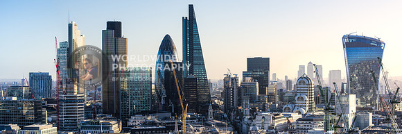 Sunrise over city buildings