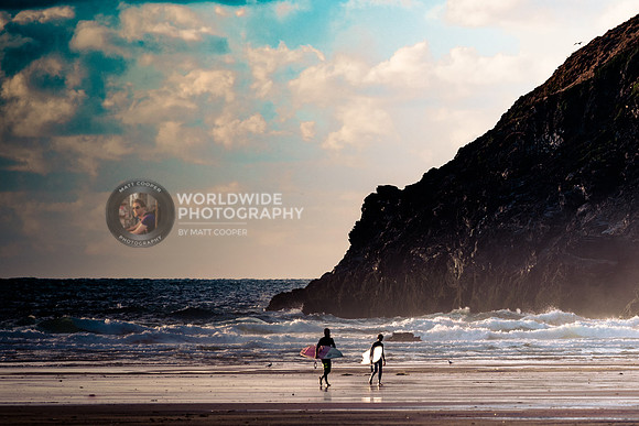 Surfers on Lusty Glaze Beach